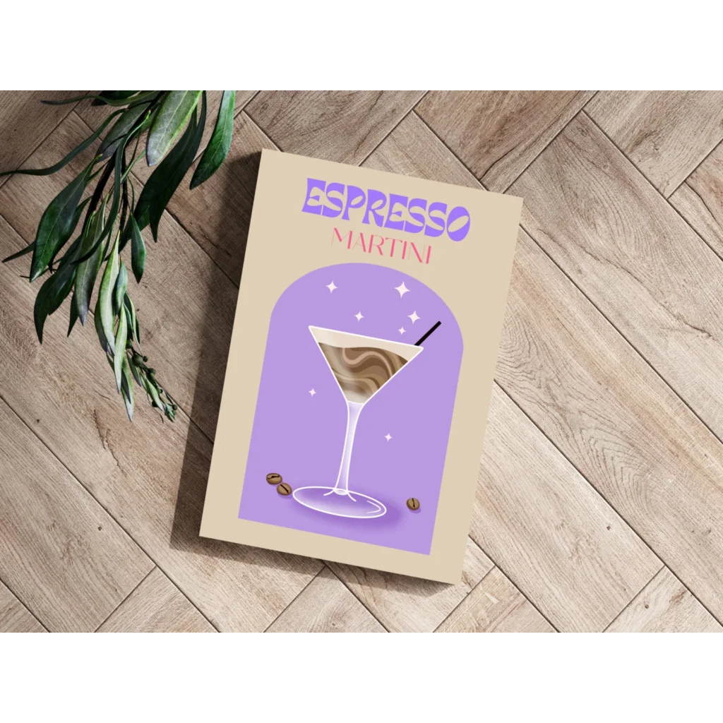 Espresso Martini book cover on purple glass aluminum print art