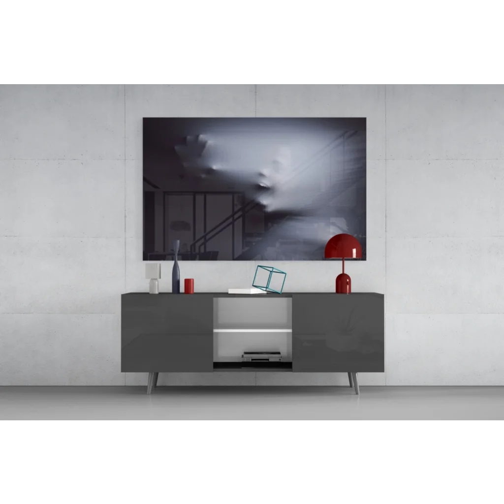 Red glossy dome lamp on Ethereal Ghost Face wall art canvas