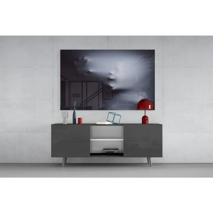 Red glossy dome lamp on Ethereal Ghost Face wall art canvas