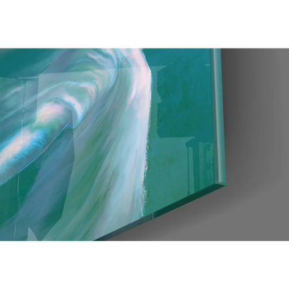 Ethereal teal cloud spirit glass wall art with green mirror and white fabric