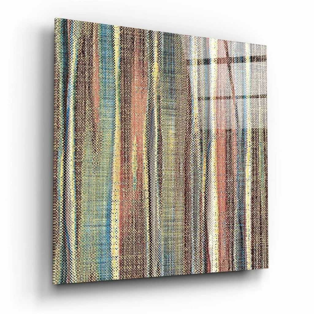 Textured abstract canvas wall art in earthy tones with woven stripes