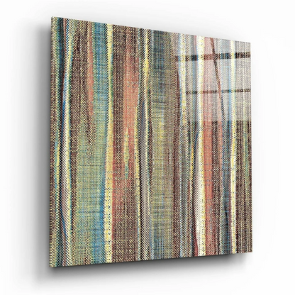 Textured abstract canvas wall art in earthy tones with woven stripes