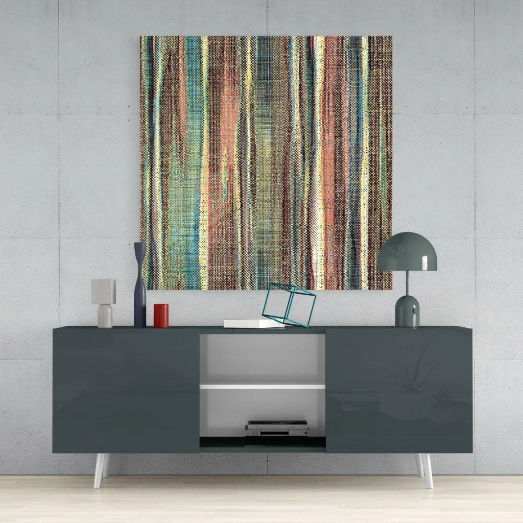 Modern textured abstract wall art canvas in earthy brown, green, red stripes