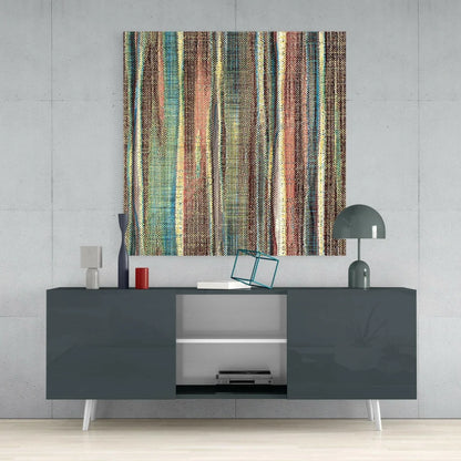 Modern textured abstract wall art canvas in earthy brown, green, red stripes