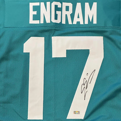 Evan Engram autographed teal Jaguars jersey number 17