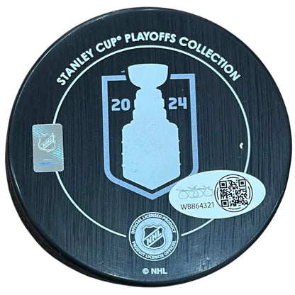 Evan Rodrigues autographed Florida Panthers hockey puck with Stanley Cup logo