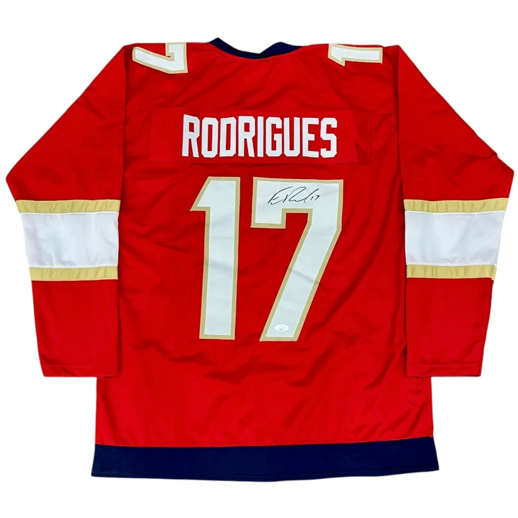 Evan Rodrigues autographed red Florida custom hockey jersey with Rodrigues 17