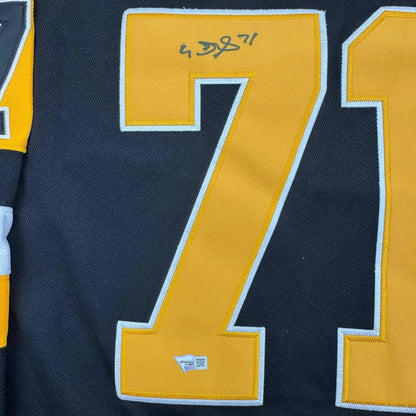 Black Evgeni Malkin signed Pittsburgh Penguins jersey with yellow and white 71 numerals