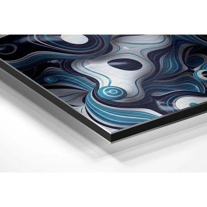 Abstract swirling blue white black art on brushed aluminium dibond print