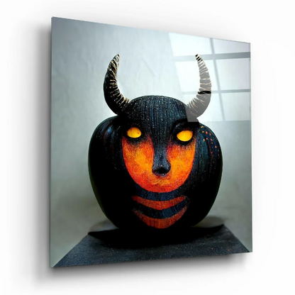 Spooky Pumpkin Glass Wall Art with Glowing Fiery Face | Insigneart USA | vintageantiquesgifts.com