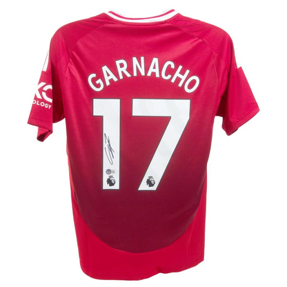 Red Manchester United jersey signed by Garnacho with autograph and Beckett certification