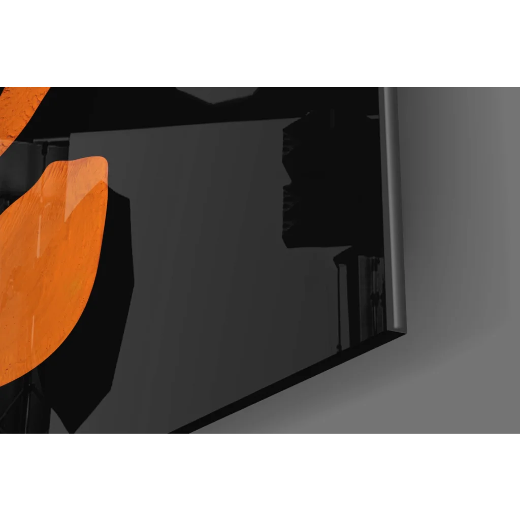 Stunning orange abstract face glass wall art on black canvas