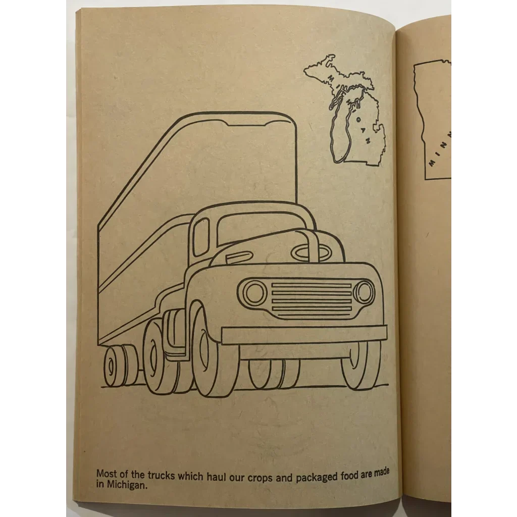 Simple line drawing of a truck on a page from Explore America States Coloring Book