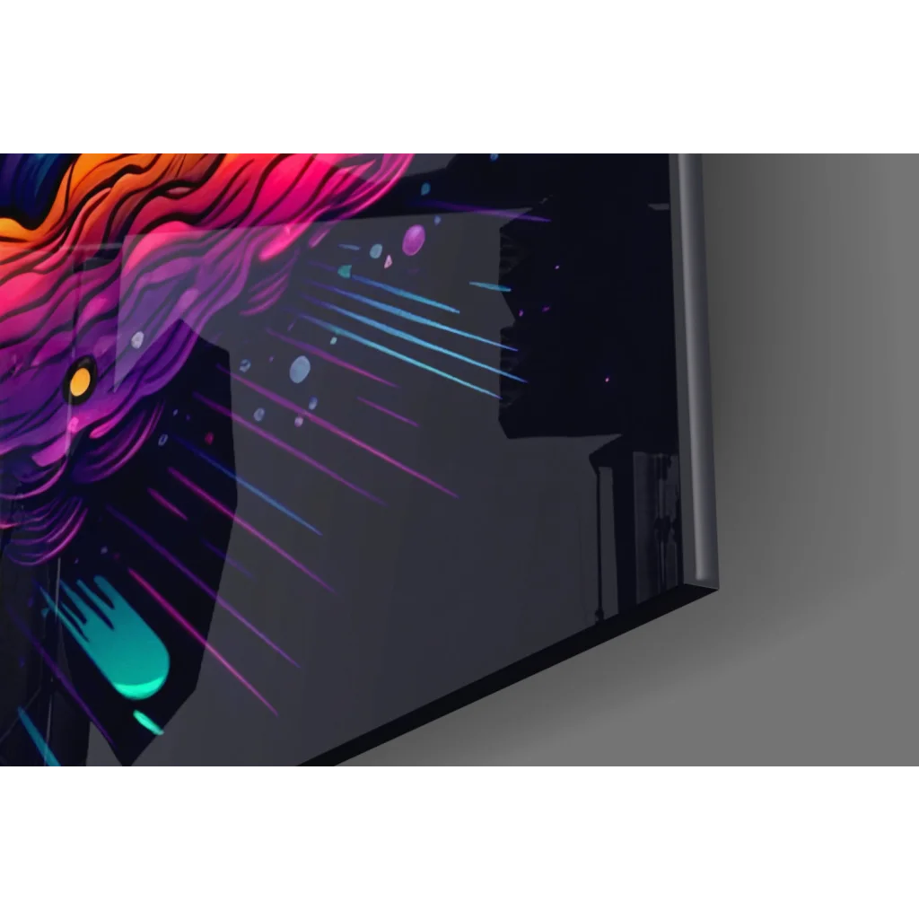 Samsung QLED TV with explosive Bitcoin cosmic wall art design