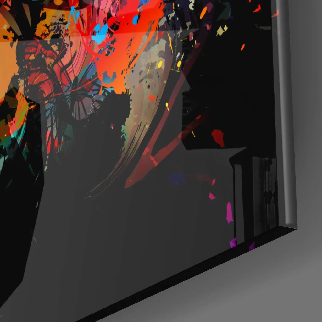 Vibrant Explosive Eye tempered glass art with bold color splashes
