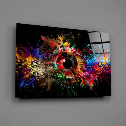 Explosive Rainbow Eye Wall Art on Black Canvas | Glass Wall Art Print | vintageantiquesgifts.com