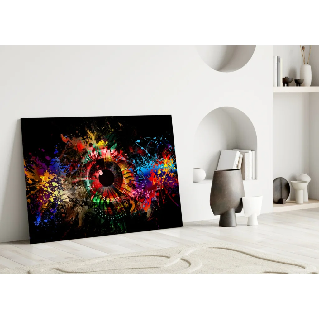 Explosive Rainbow Eye Wall Art on Black Canvas | Modern Wall Art Decor | vintageantiquesgifts.com