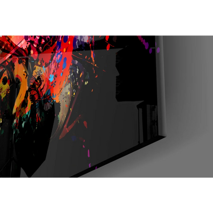 Vibrant Explosive Rainbow eye wall art on black canvas with bold splashes