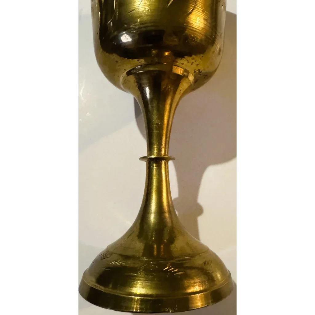 Ornate Middle Eastern Brass Chalice with floral engravings and golden finish