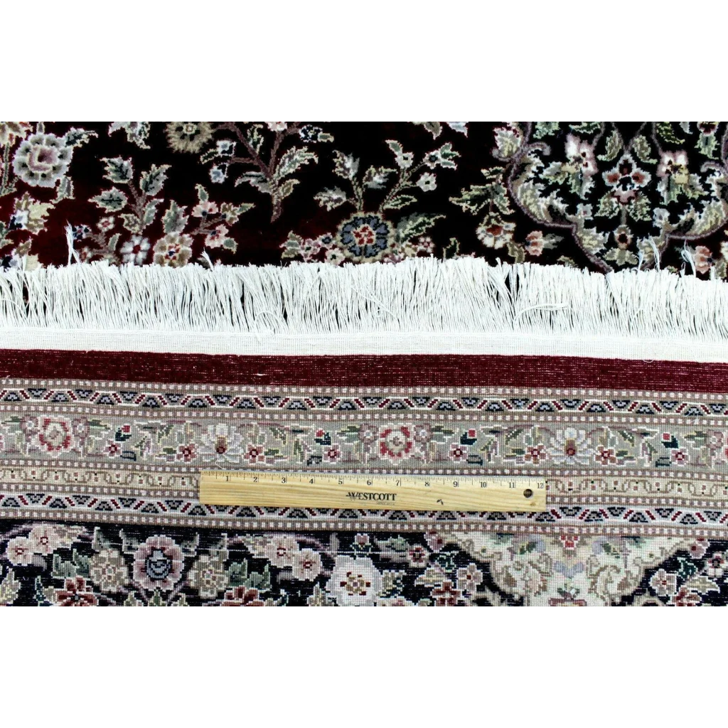 Exquisite mint Peshawar oriental wool rug with dark red intricate floral patterns