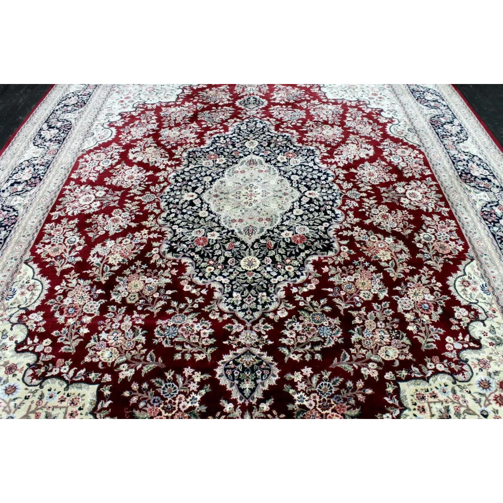 Exquisite mint Peshawar oriental wool rug with rich burgundy patterns