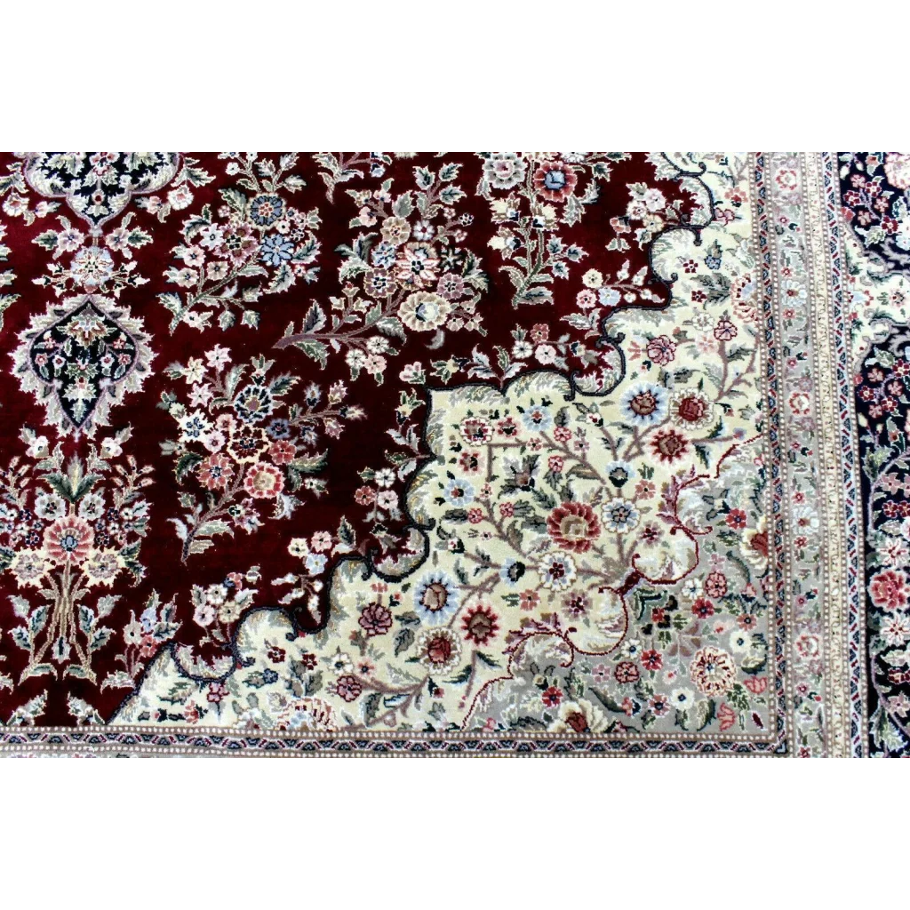 Exquisite mint Peshawar oriental wool rug with burgundy cream floral patterns