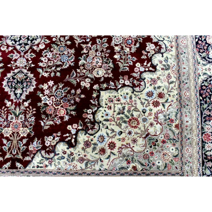 Exquisite mint Peshawar oriental wool rug with burgundy cream floral patterns