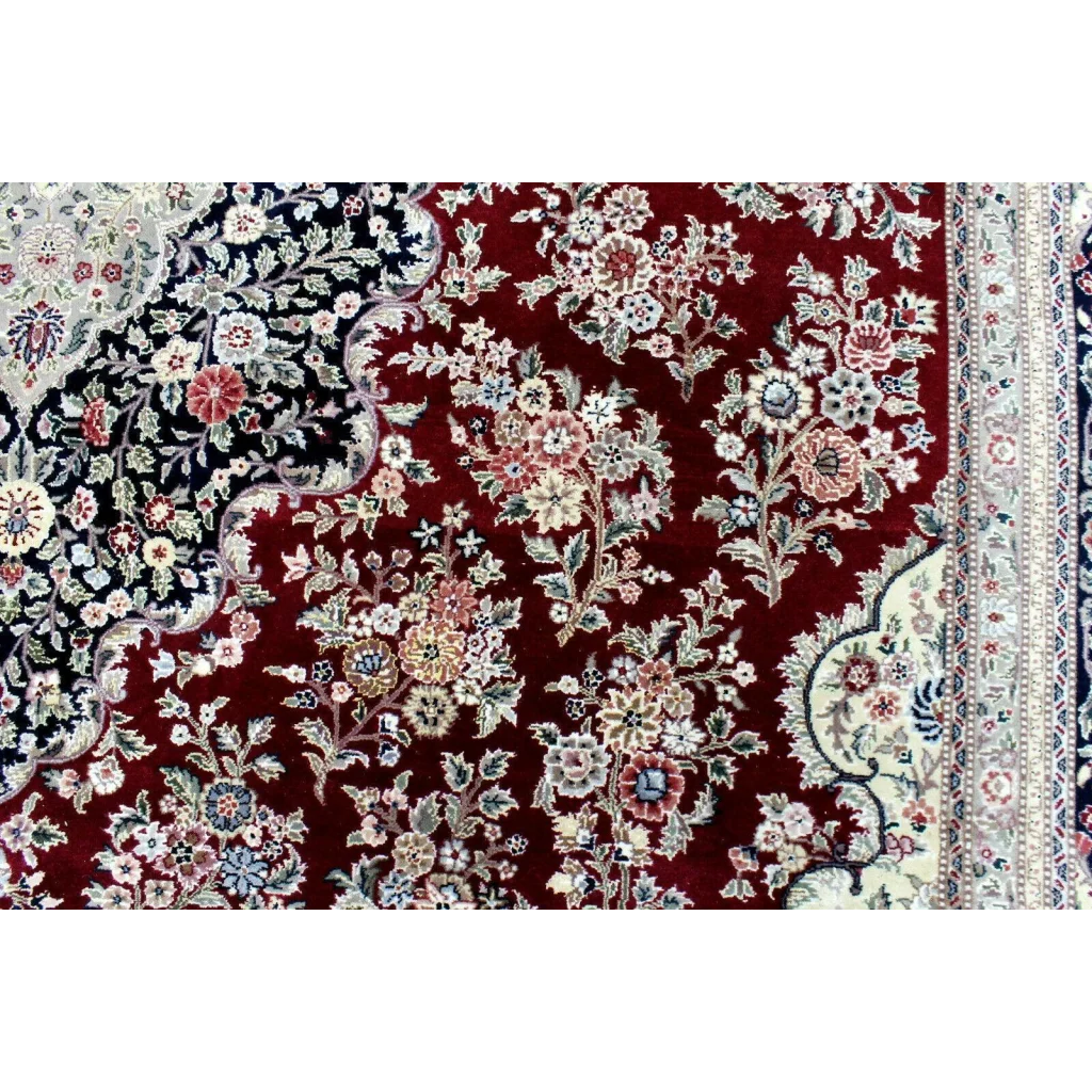 Exquisite mint Peshawar oriental wool rug with red field and floral patterns