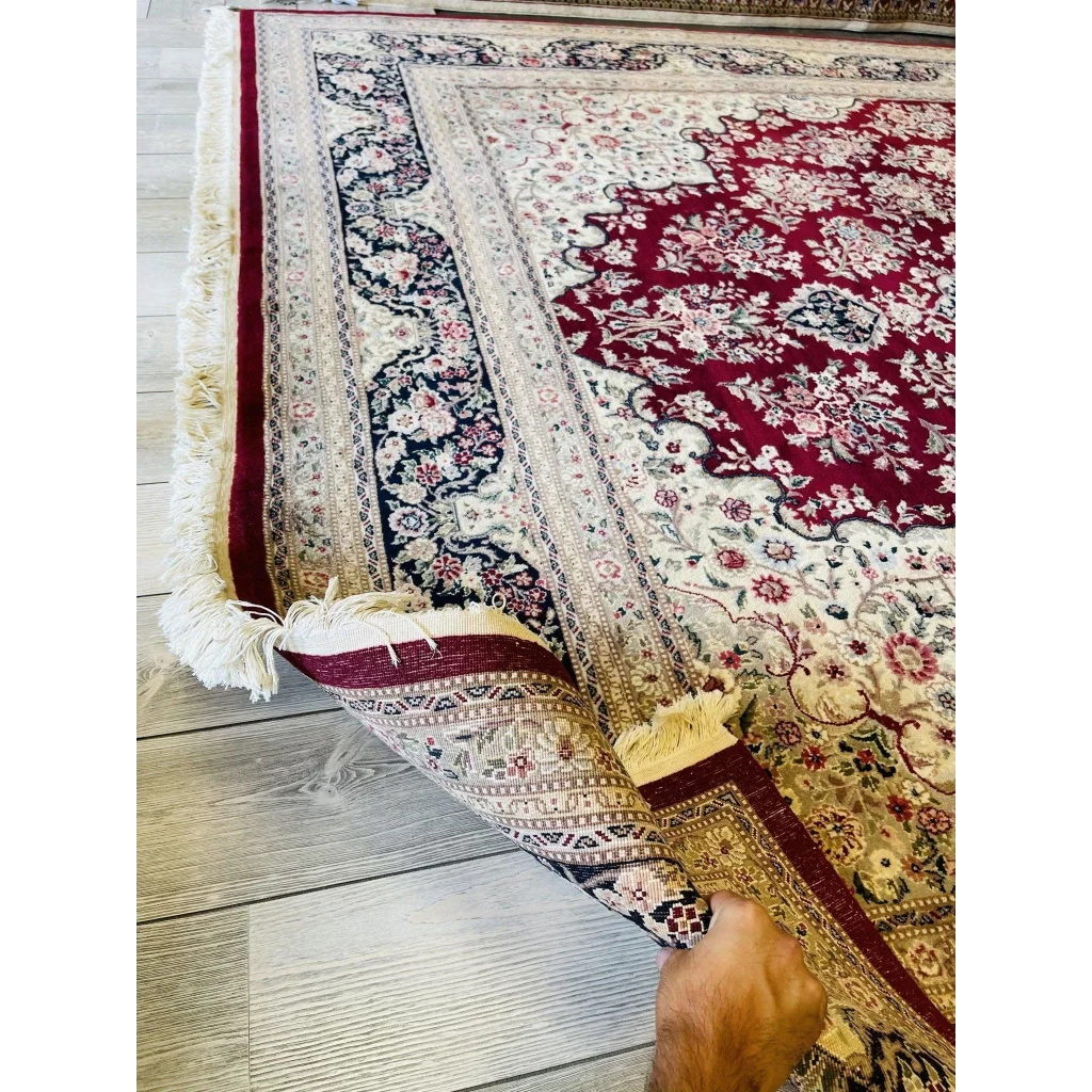 Exquisite Mint Peshawar Oriental wool rug with red field and floral motifs