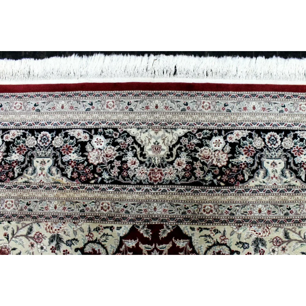 Exquisite mint Peshawar oriental wool rug with black and cream floral patterns