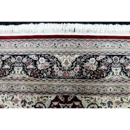 Exquisite mint Peshawar oriental wool rug with black and cream floral patterns