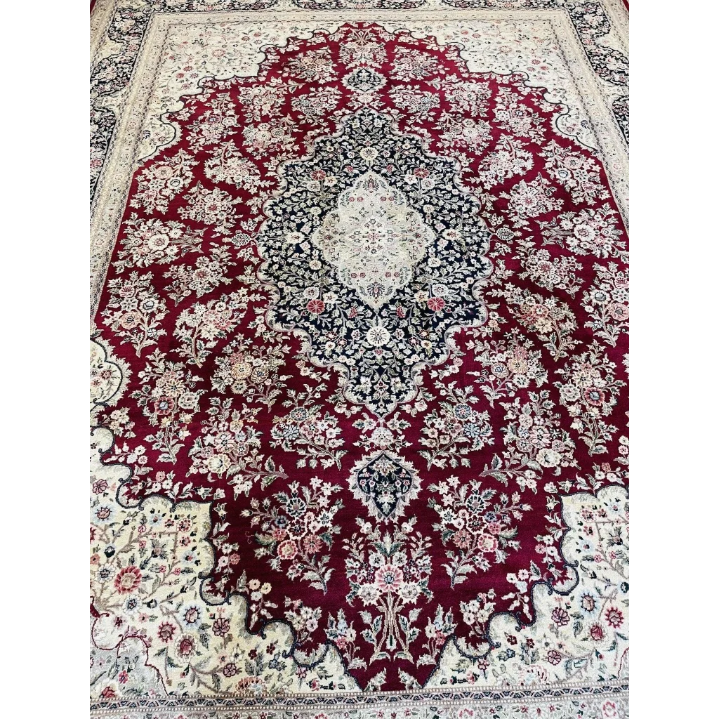 Exquisite mint Peshawar Oriental wool rug in rich burgundy with floral patterns