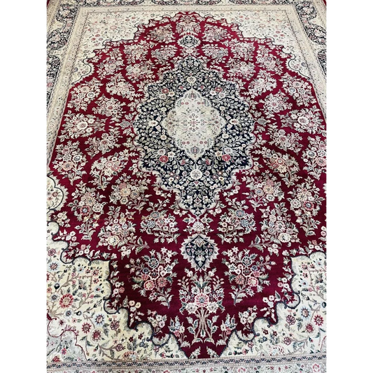 Exquisite mint Peshawar Oriental wool rug in rich burgundy with floral patterns