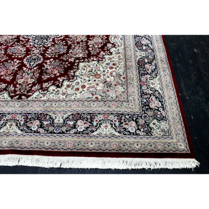 Exquisite mint Peshawar oriental wool rug with deep red field and floral patterns
