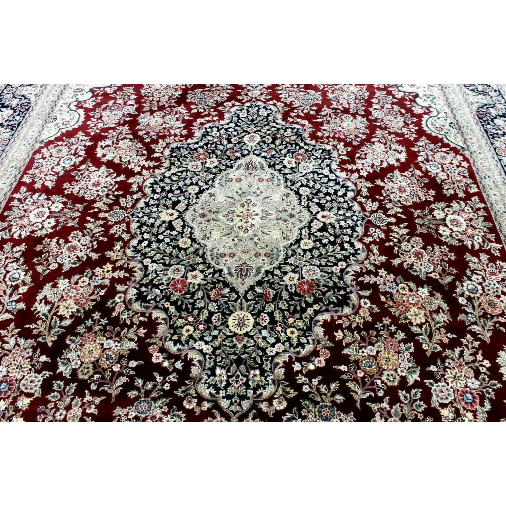Exquisite mint Peshawar oriental wool rug with rich burgundy floral patterns