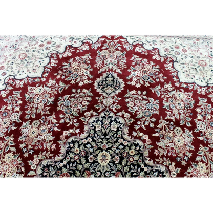 Exquisite mint Peshawar oriental wool rug in rich burgundy with floral patterns