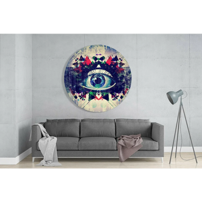 Mesmerizing eye tempered glass art with bold geometric patterns
