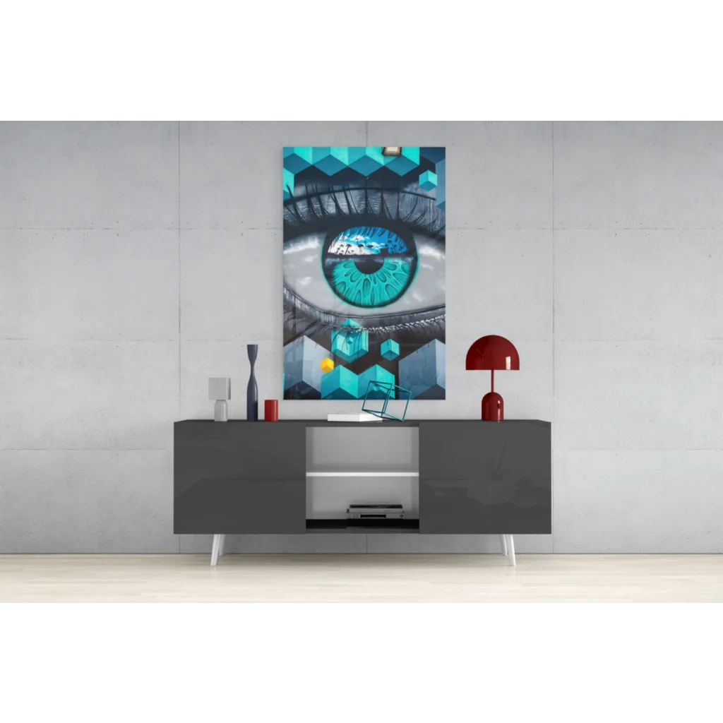 Stunning teal black geometric eye glass wall art print