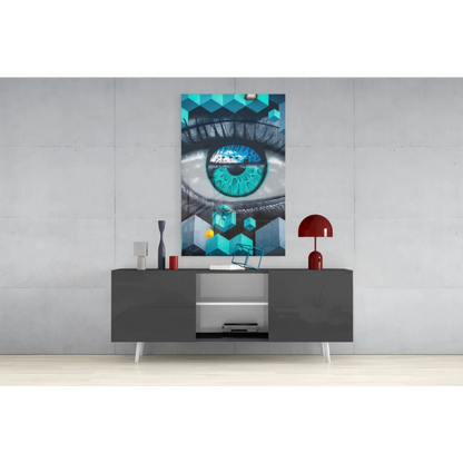 Stunning teal black geometric eye glass wall art print
