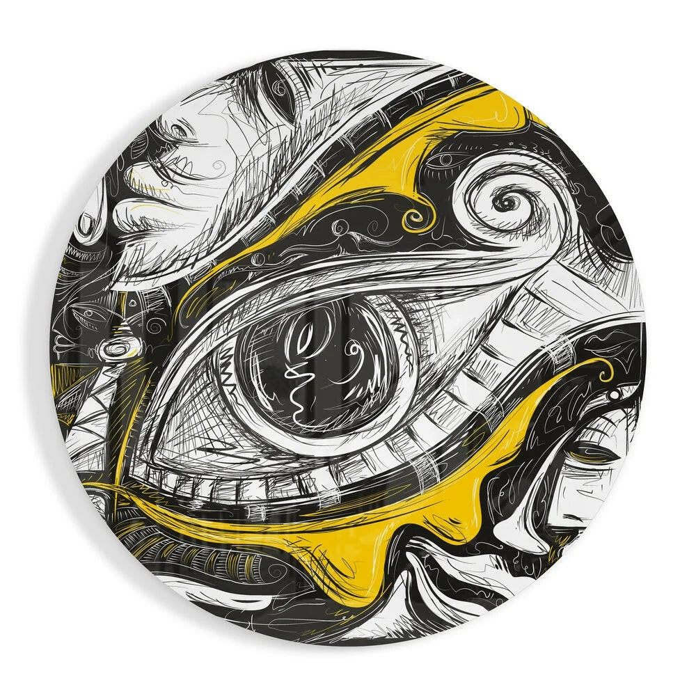 Surreal Eye Tempered Glass Art with Bold Yellow Swirls | Insigneart USA | vintageantiquesgifts.com