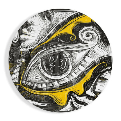 Surreal Eye Tempered Glass Art with Bold Yellow Swirls | Insigneart USA | vintageantiquesgifts.com