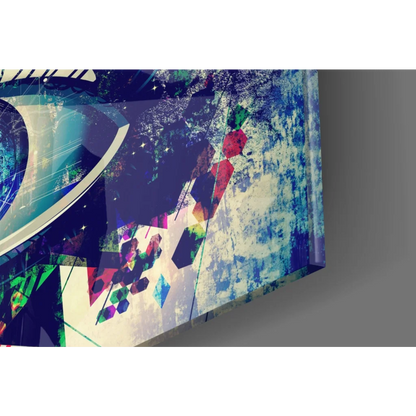 Vibrant geometric eye abstract canvas wall art print with cosmic shapes