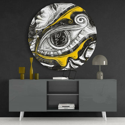 Surreal Eye Tempered Glass Art with Bold Yellow Swirls | Contemporary Home Wall Art | vintageantiquesgifts.com