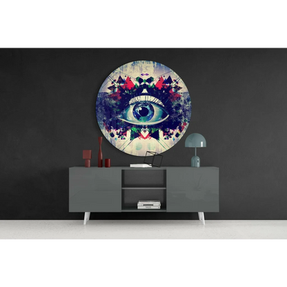 Mesmerizing eye tempered glass art with bold geometric patterns