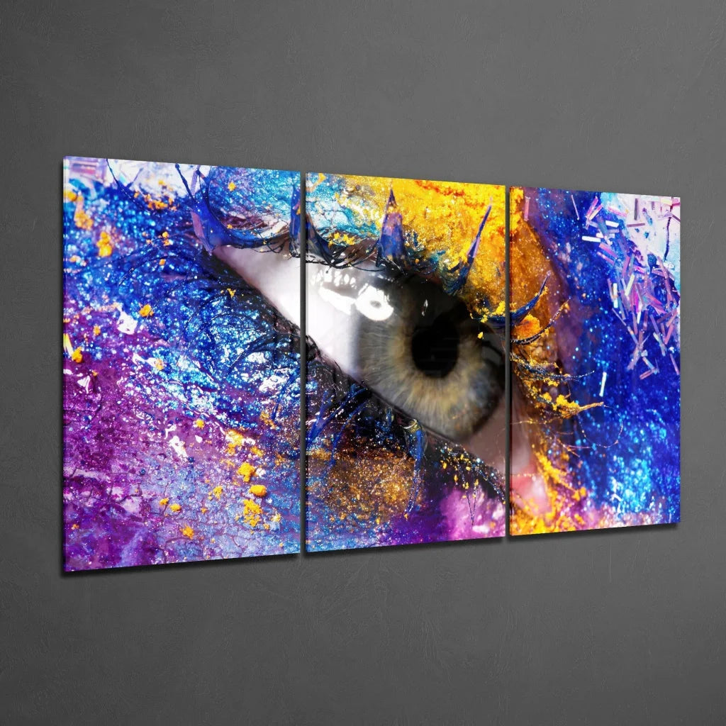 Mesmerizing eye abstract triptych canvas wall art with vibrant colors