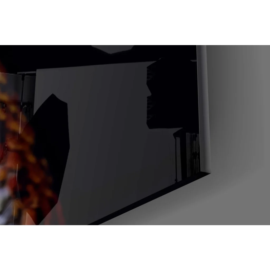 Sleek black laptop on stunning red snake glass wall art print