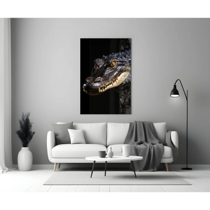 Fierce Alligator Glass Wall Art with Mesmerizing Golden Eyes | Modern Wall Art Decor | vintageantiquesgifts.com