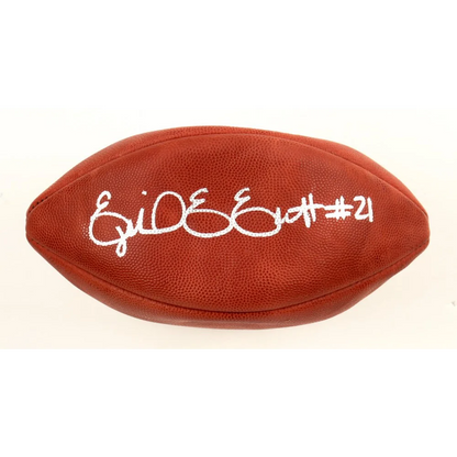 Brown leather Duke NFL football with white autograph, perfect for NFL football fans