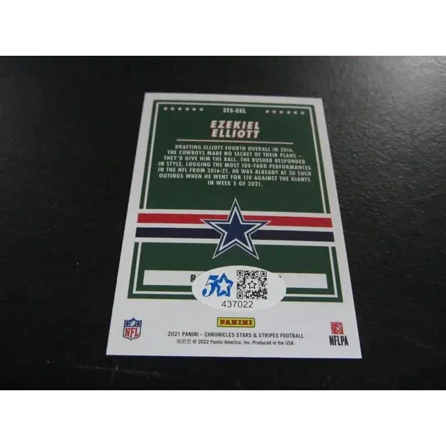 Back of ezekiel elliott signed trading card from NFL Panini Authentic COA