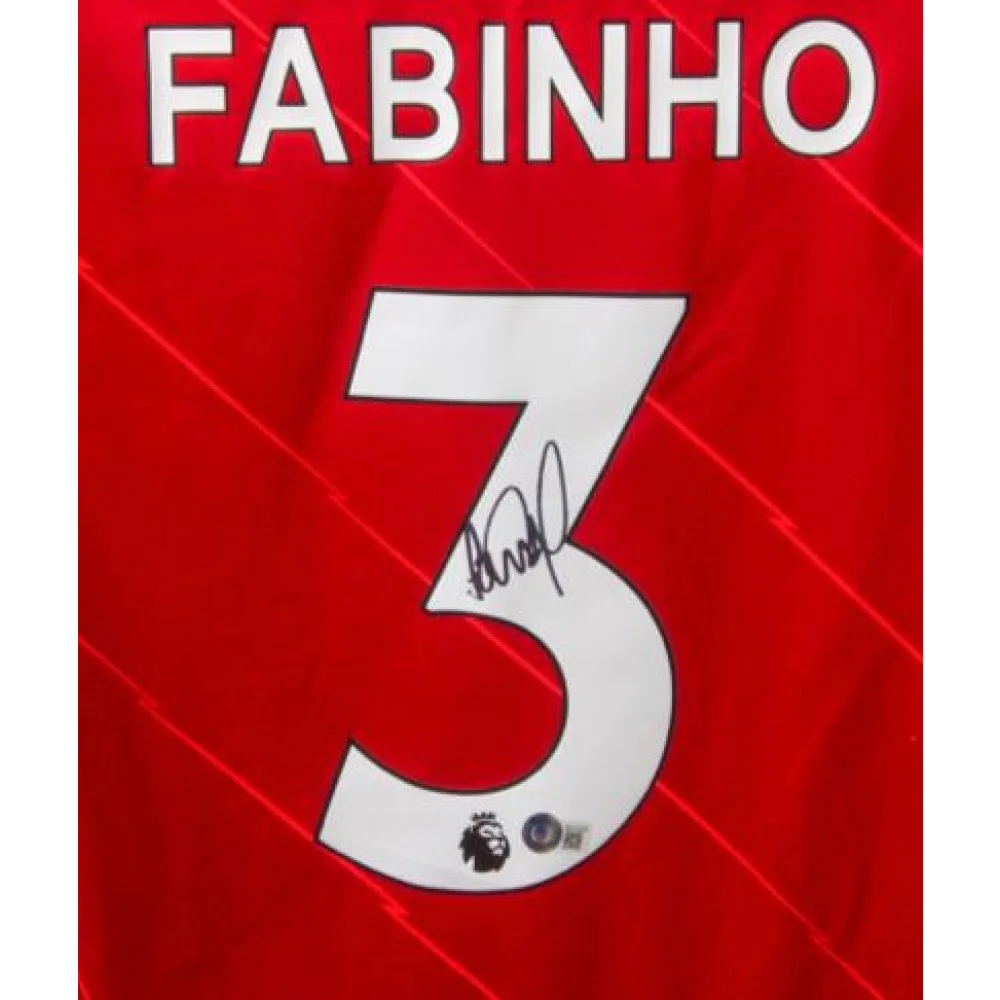 Red signed Liverpool jersey with number 3 and signature, authentic Fabinho jersey